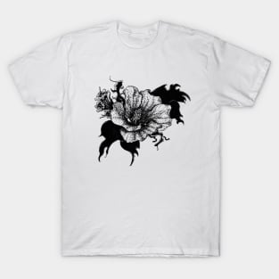 Blackout, ink marker black and white flower illustration T-Shirt